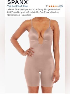 SPANX BNWT champagne beige Full-Body Shaping 4way deep plunge mid thigh low back